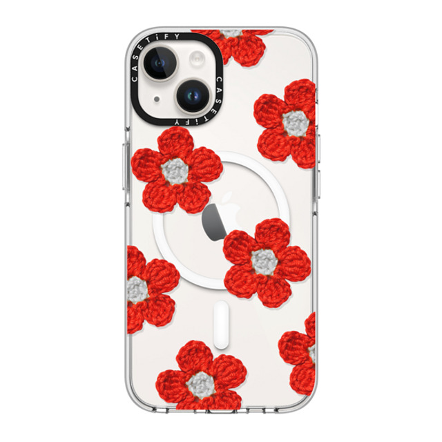 CASETiFY iPhone 14 Case Clear Clear Case MagSafe Compatible Pattern,Y2K Crochet Flowers - Red CASETiFY iPhone 14 Case Clear Clear Case MagSafe Compatible Pattern,Y2K Crochet Flowers - Red