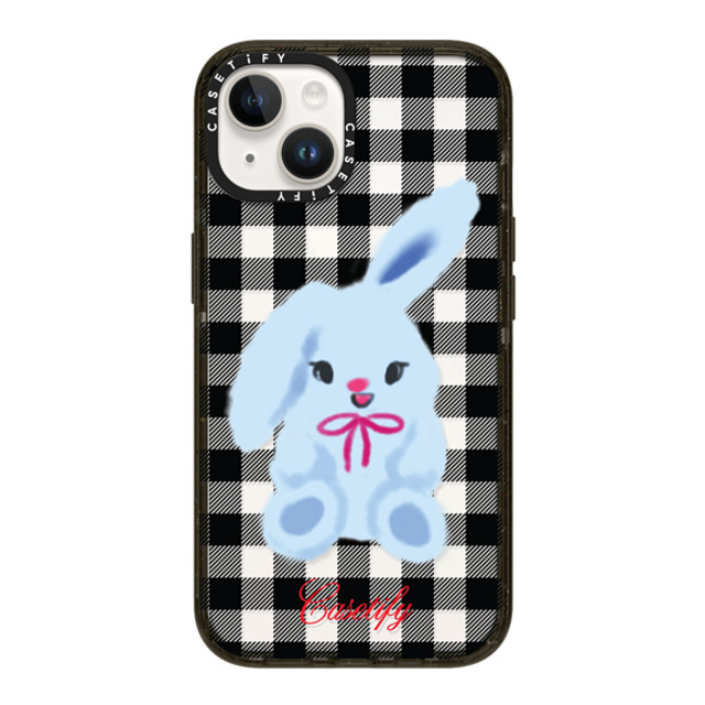 CASETiFY iPhone 14 ケース ブラック インパクトケース Animal,Cartoon Bunny with Plaid