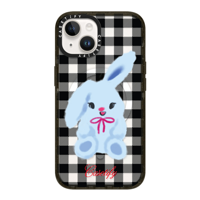 CASETiFY iPhone 14 ケース ブラック インパクトケース MagSafe対応 Animal,Cartoon Bunny with Plaid