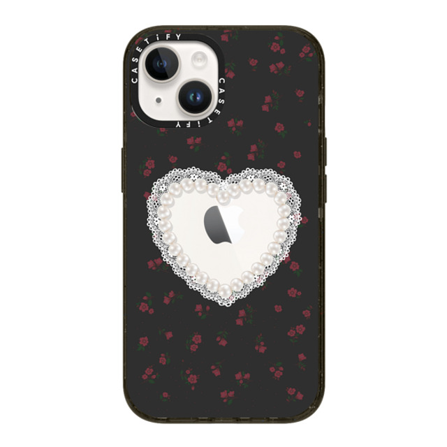 CASETiFY iPhone 14 ケース ブラック インパクトケース Heart,Cottagecore Gothic Pearly Heart