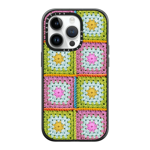 CASETiFY iPhone 14 Pro ケース マットブラック インパクトケース MagSafe対応 Cottagecore Crochet Granny Squares