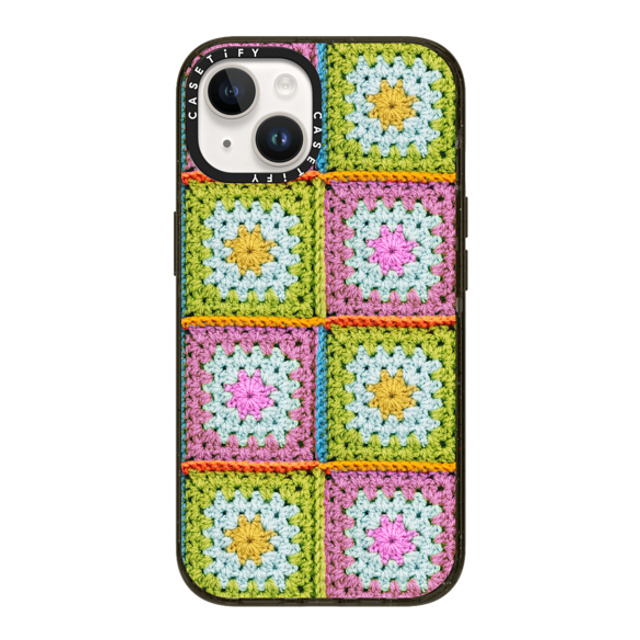 CASETiFY iPhone 14 ケース ブラック インパクトケース Cottagecore Crochet Granny Squares