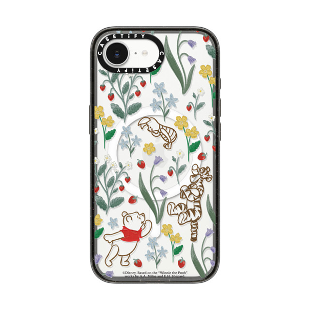 ���܂̃v�[���� CASETiFY x CASETiFY iPhone 16e �P�[�X �u���b�N �C���p�N�g�P�[�X MagSafe�Ή� Winnie The Pooh Embroidered Floral Pattern Phone Case