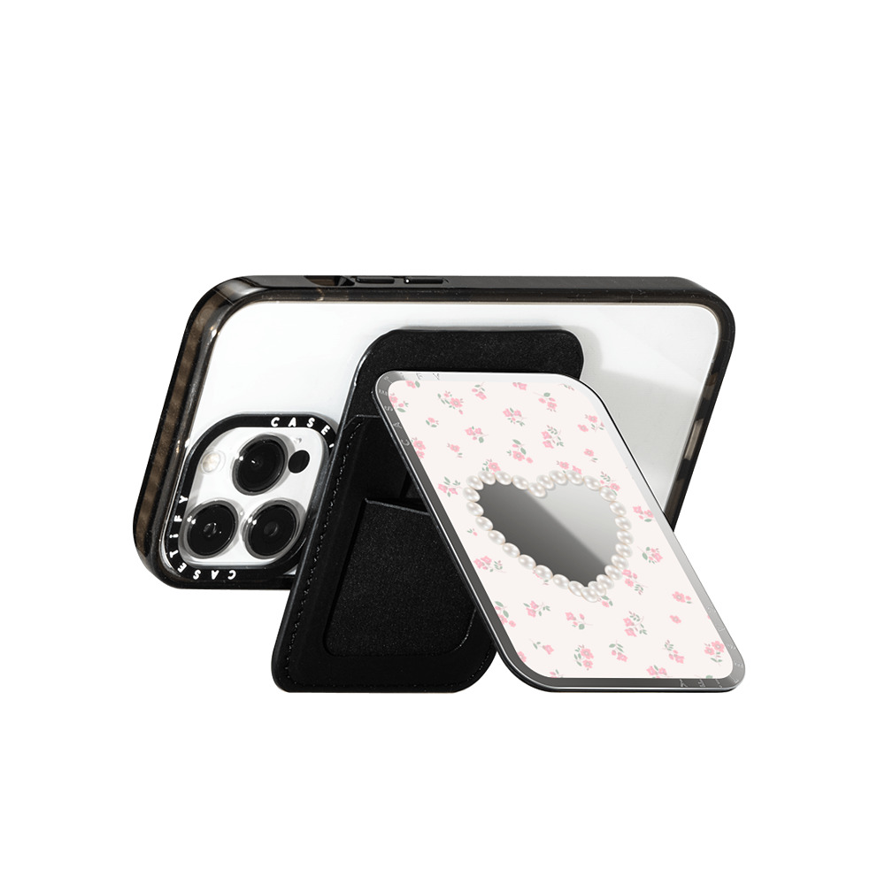 CASETiFY Snappy カードホルダースタンド シルバー Snappy ミラー カードホルダースタンド MagSafe対応 Heart,Cottagecore Pearly Heart