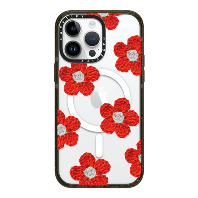 CASETiFY iPhone 14 Pro Max ケース ブラック インパクトケース MagSafe対応 Y2K,Pattern Crochet Flowers - Red