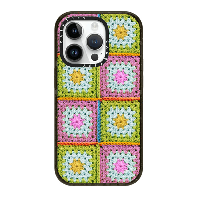 CASETiFY iPhone 14 Pro ケース ブラック インパクトケース MagSafe対応 Cottagecore Crochet Granny Squares