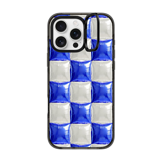 CASETiFY iPhone 16 Pro Max ケース ブラック インパクトリングスタンドケース MagSafe対応 Y2K,Pattern Balloon Checkers - Royal Blue