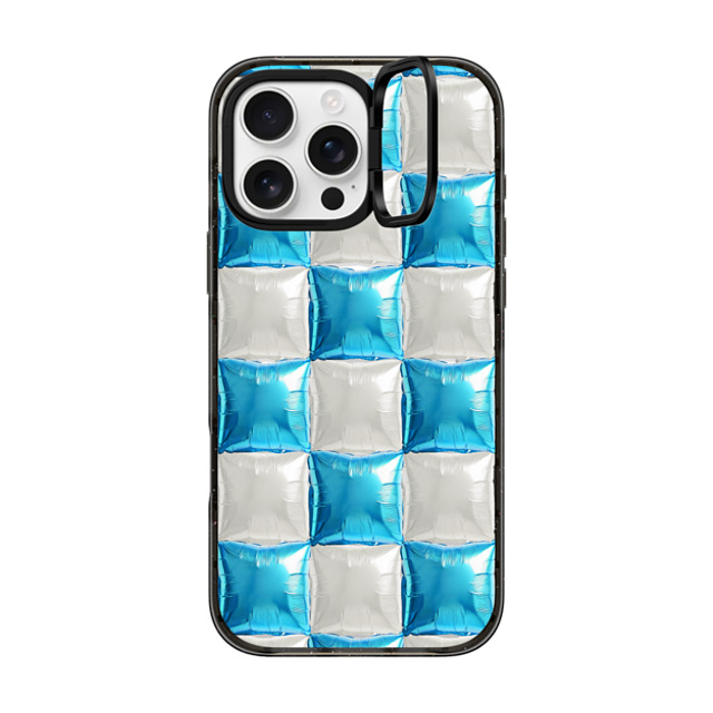 CASETiFY iPhone 16 Pro Max ケース ブラック インパクトリングスタンドケース MagSafe対応 Y2K,Pattern Balloon Checkers - Sky Blue