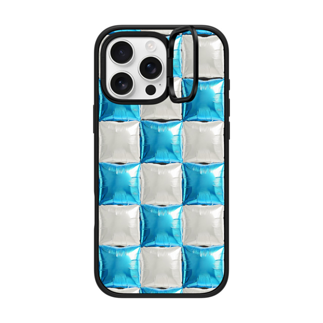 CASETiFY iPhone 16 Pro Max ケース マットブラック インパクトリングスタンドケース MagSafe対応 Y2K,Pattern Balloon Checkers - Sky Blue