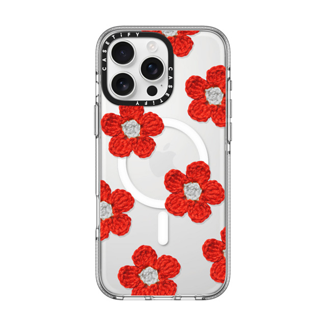 CASETiFY iPhone 16 Pro Max ケース クリア クリア ケース MagSafe対応 Y2K,Pattern Crochet Flowers - Red