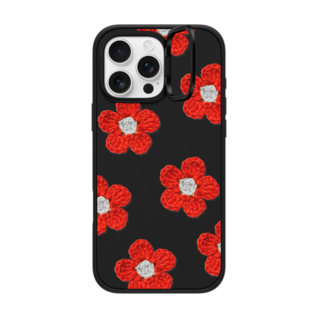 CASETiFY iPhone 16 Pro Max ケース マットブラック インパクトリングスタンドケース MagSafe対応 Y2K,Pattern Crochet Flowers - Red