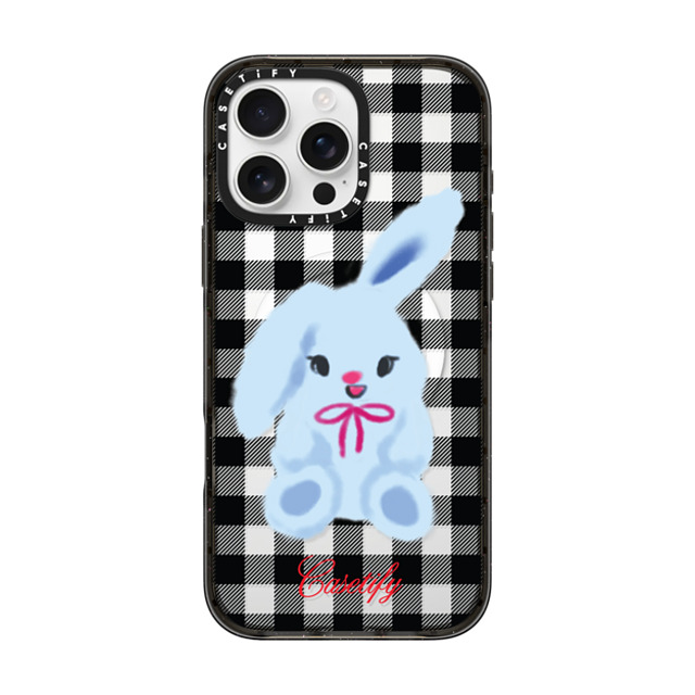 CASETiFY iPhone 16 Pro Max ケース ブラック インパクトケース MagSafe対応 Animal,Cartoon Bunny with Plaid