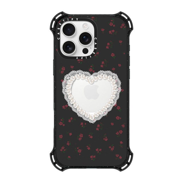 CASETiFY iPhone 16 Pro Max ケース ブラック バウンスケース Heart,Cottagecore Gothic Pearly Heart