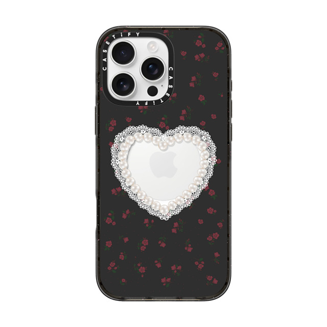 CASETiFY iPhone 16 Pro Max ケース ブラック インパクトケース MagSafe対応 Heart,Cottagecore Gothic Pearly Heart