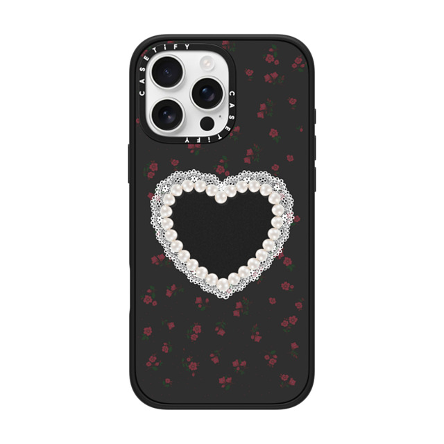 CASETiFY iPhone 16 Pro Max ケース マットブラック インパクトケース MagSafe対応 Heart,Cottagecore Gothic Pearly Heart