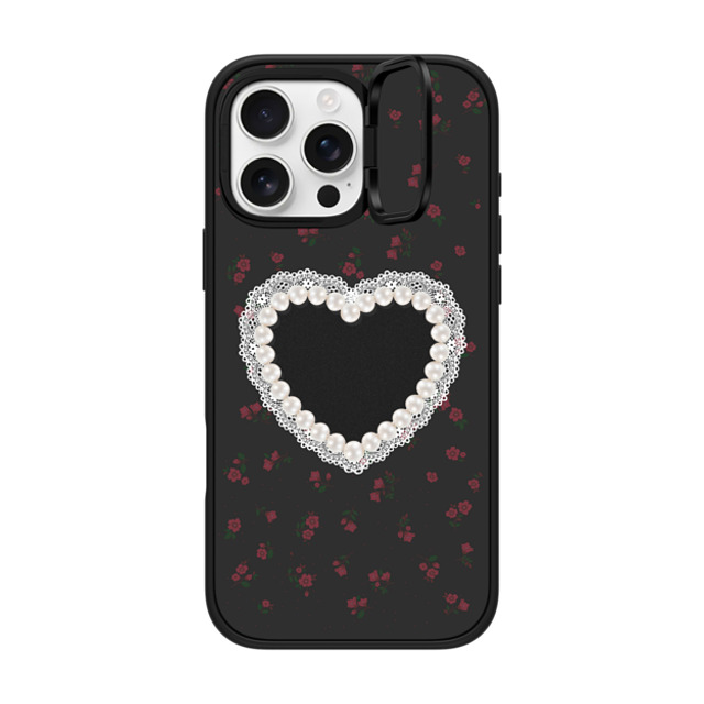 CASETiFY iPhone 16 Pro Max ケース マットブラック インパクトリングスタンドケース MagSafe対応 Heart,Cottagecore Gothic Pearly Heart