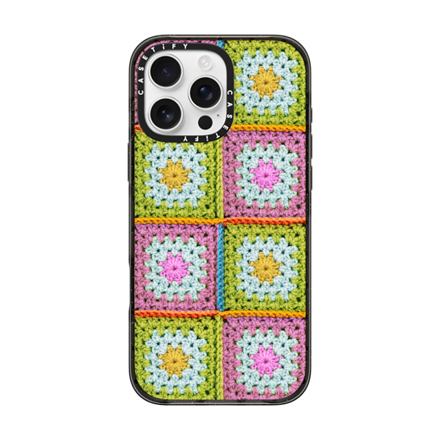 CASETiFY iPhone 16 Pro Max ケース ブラック インパクトケース MagSafe対応 Cottagecore Crochet Granny Squares