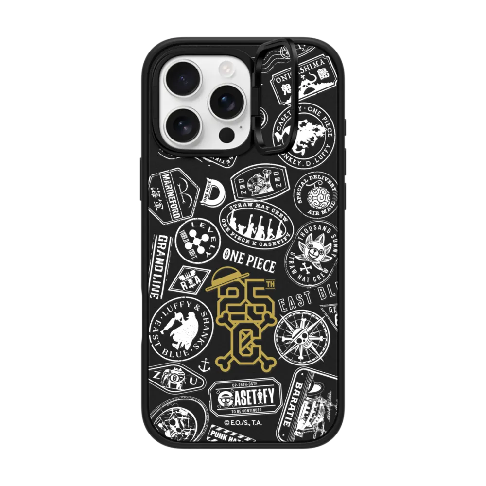 Impact Ring Stand iPhone 16 Pro Max Case MagSafe Compatible - ONE PIECE 25th Chronicle Stamp Case (Matte Black)