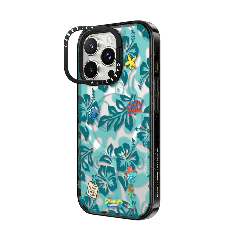 Impact Ring Stand iPhone 16 Pro Max Case MagSafe Compatible - SpongeBob Hibiscus Pattern Phone Case - Squidward
