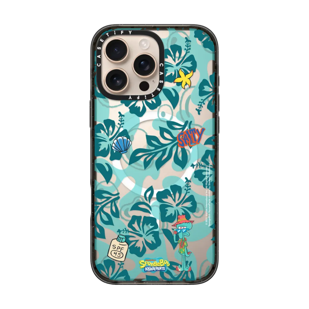 Impact iPhone 16 Pro Max Case MagSafe Compatible - SpongeBob Hibiscus Pattern Phone Case - Squidward