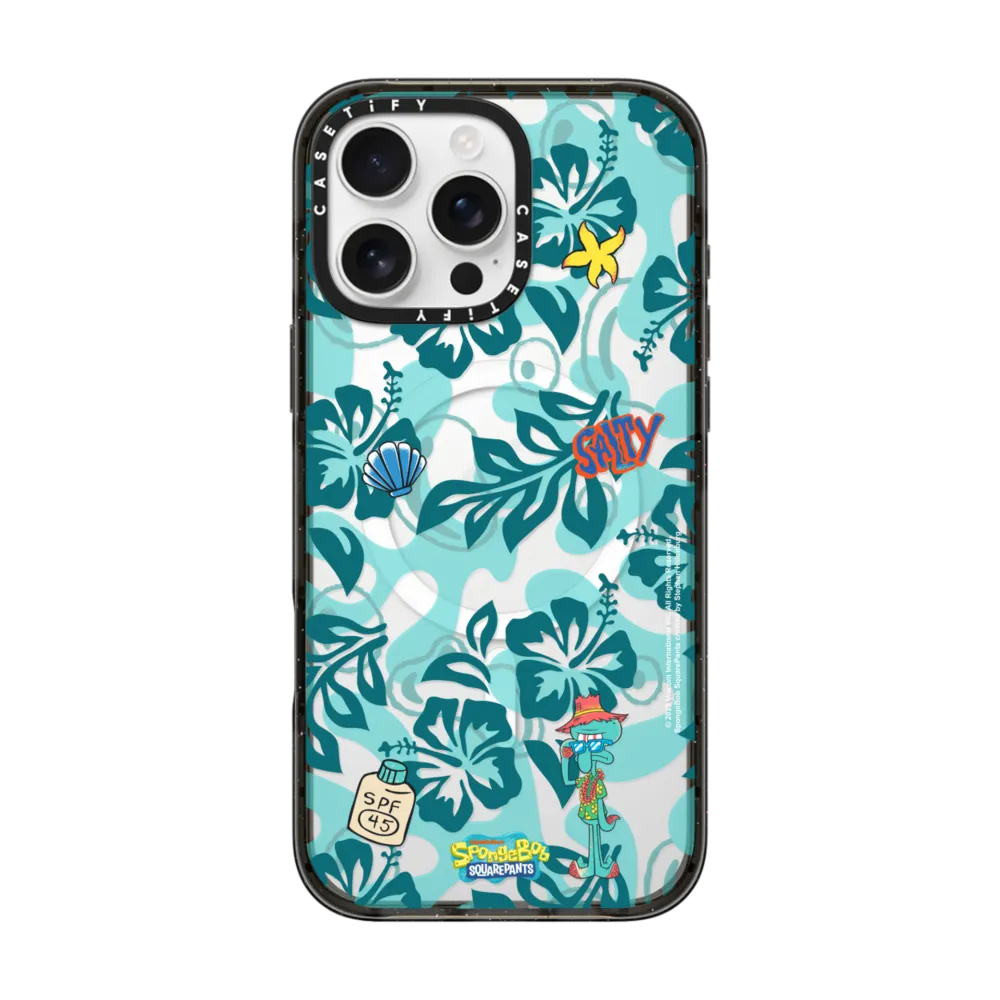 Impact iPhone 16 Pro Max Case MagSafe Compatible - SpongeBob Hibiscus Pattern Phone Case - Squidward