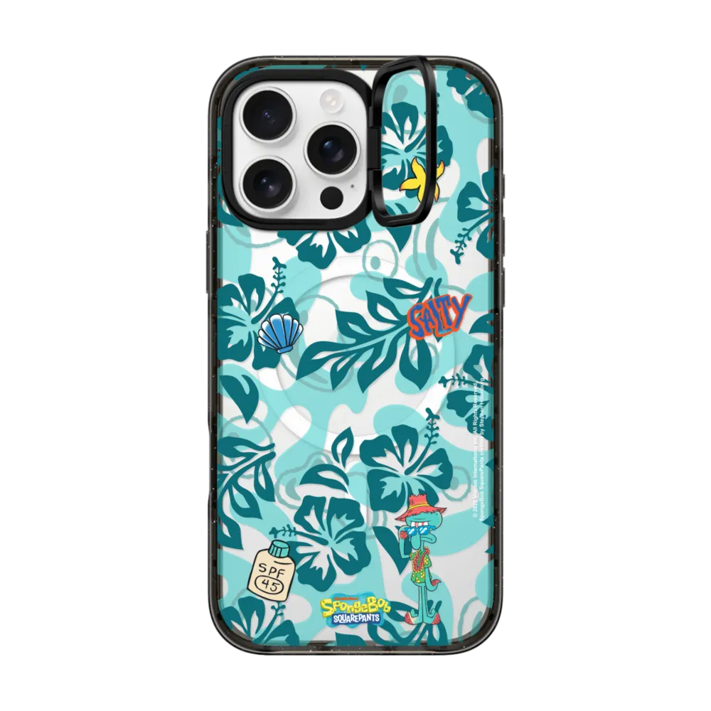 Impact Ring Stand iPhone 16 Pro Max Case MagSafe Compatible - SpongeBob Hibiscus Pattern Phone Case - Squidward