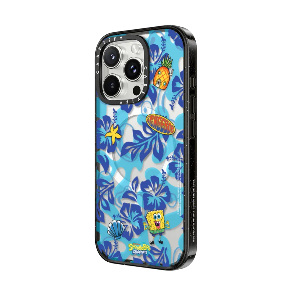 Impact iPhone 16 Pro Max Case MagSafe Compatible - SpongeBob Hibiscus Pattern Phone Case - SpongeBob