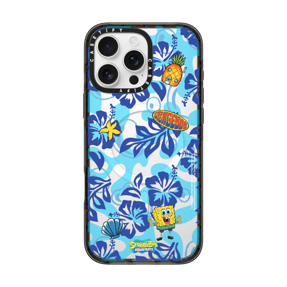 Impact iPhone 16 Pro Max Case MagSafe Compatible - SpongeBob Hibiscus Pattern Phone Case - SpongeBob