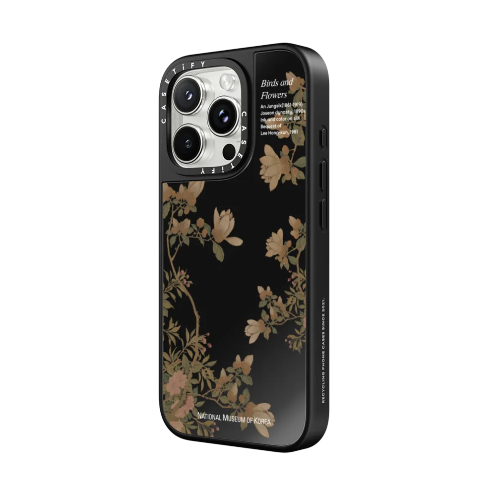 Mirror iPhone 16 Pro Max Case MagSafe Compatible - NMK Bird and Flowers Case - Black Mirror Edition