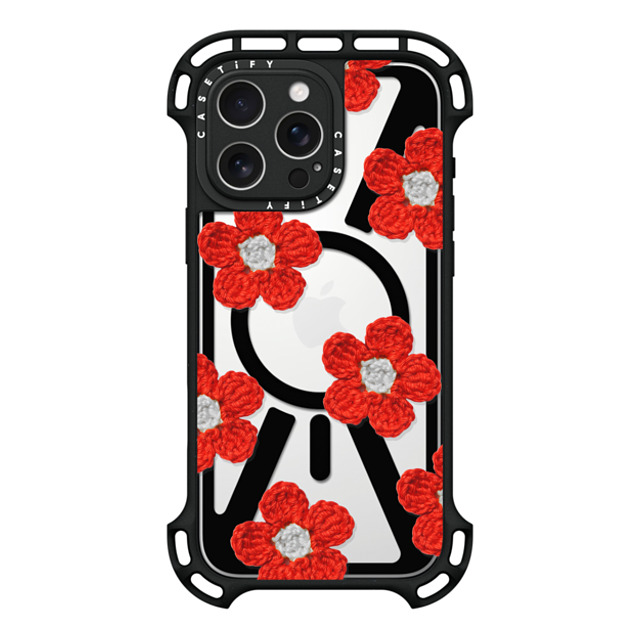 CASETiFY iPhone 16 Pro Max ケース ブラック ウルトラ バウンスケース MagSafe対応 Y2K,Pattern Crochet Flowers - Red