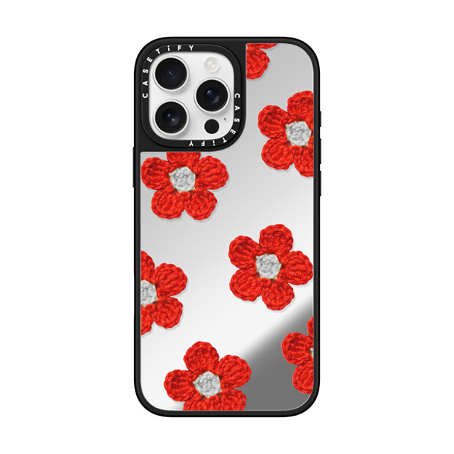 CASETiFY iPhone 16 Pro Max ケース Silver on Black ミラーケース MagSafe対応 Y2K,Pattern Crochet Flowers - Red