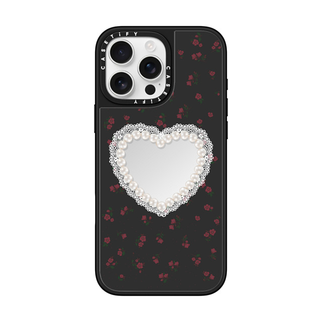 CASETiFY iPhone 16 Pro Max ケース Silver on Black ミラーケース MagSafe対応 Heart,Cottagecore Gothic Pearly Heart