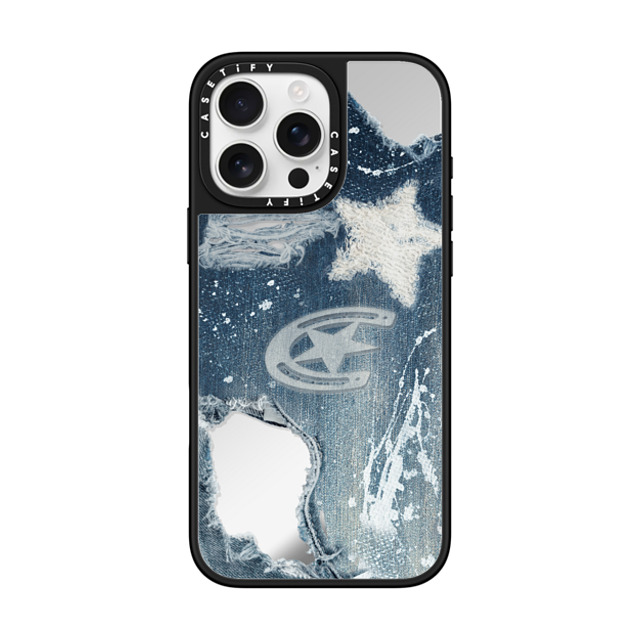 CASETiFY iPhone 16 Pro Max ケース Silver on Black ミラーケース MagSafe対応 Pattern Denim