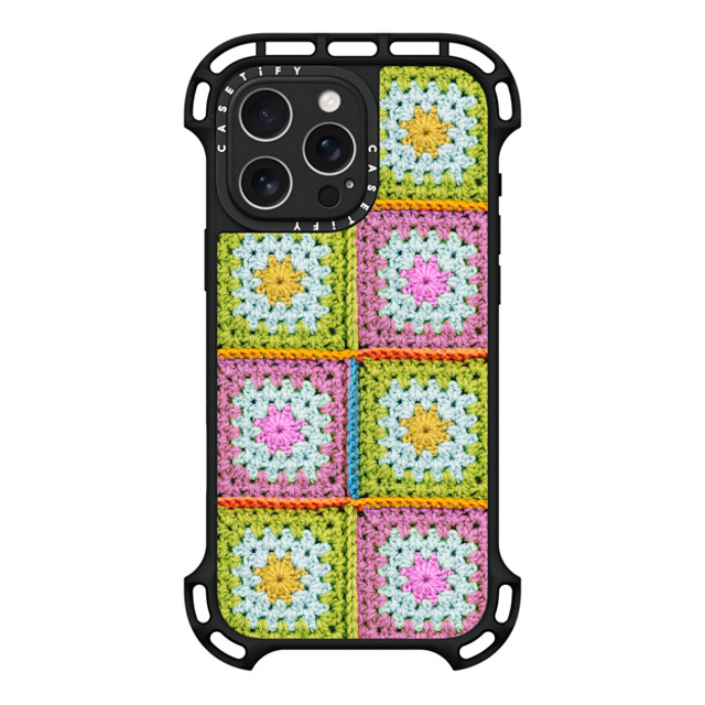 CASETiFY iPhone 16 Pro Max ケース ブラック ウルトラ バウンスケース MagSafe対応 Cottagecore Crochet Granny Squares