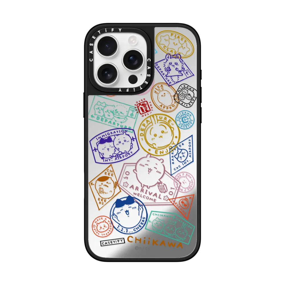 Mirror iPhone 16 Pro Max Case MagSafe Compatible - Chiikawa Travel Visa Stamp Case