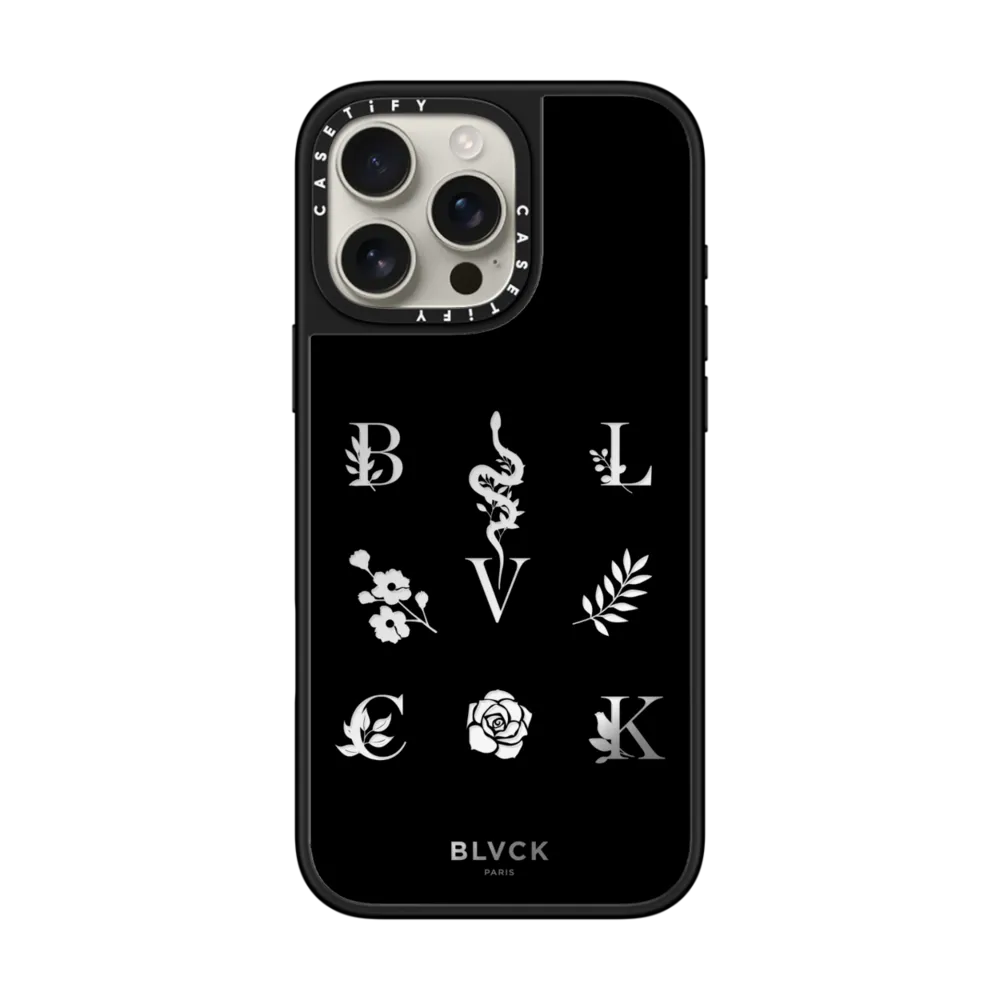 Mirror iPhone 16 Pro Max Case MagSafe Compatible - BLVCK Floral Logo Case - Black