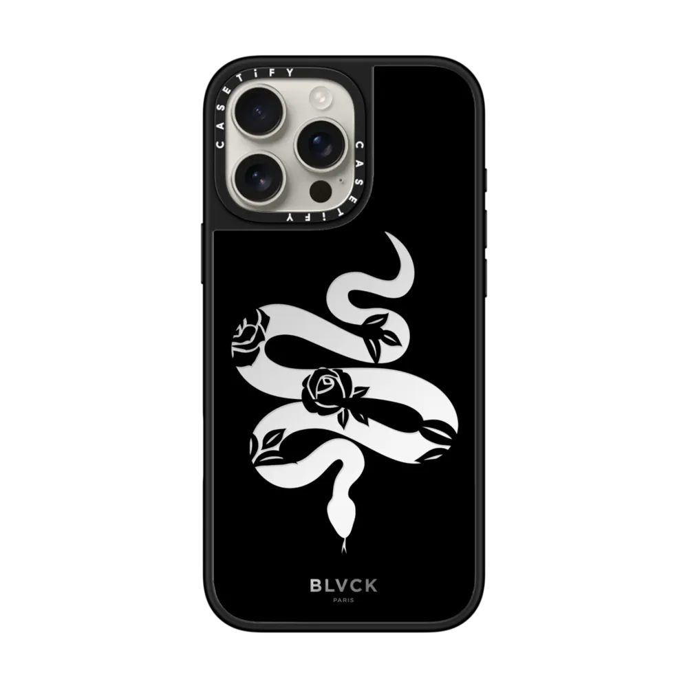Mirror iPhone 16 Pro Max Case MagSafe Compatible - BLVCK Floral Snake Case - Black