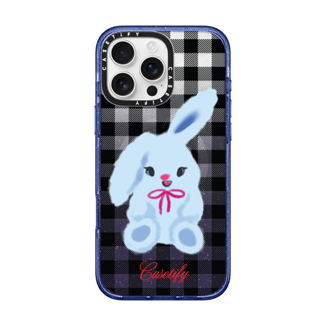 CASETiFY iPhone 16 Pro Max ケース Glitter Indigo インパクトケース MagSafe対応 Animal,Cartoon Bunny with Plaid
