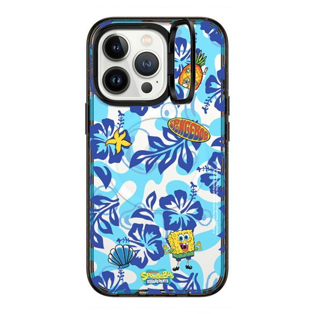SpongeBob D2 x CASETiFY iPhone 13 Pro �P�[�X �u���b�N �C���p�N�g�����O�X�^���h�P�[�X MagSafe�Ή� SpongeBob Hibiscus Pattern Phone Case - SpongeBob