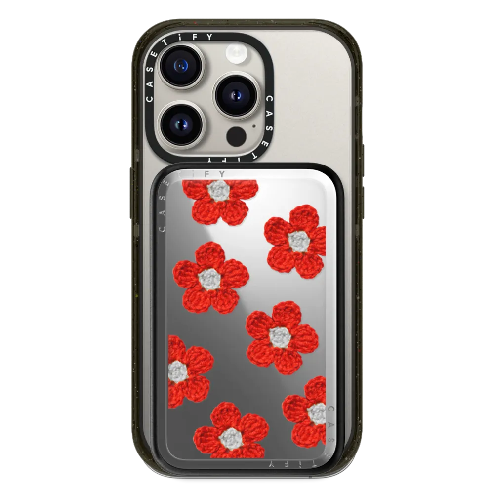 Mirror Power Bank MagSafe Compatible - Crochet Flowers - Red