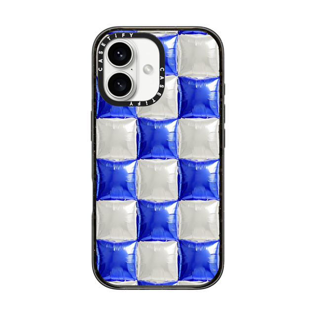 CASETiFY iPhone 16 ケース ブラック インパクトケース MagSafe対応 Y2K,Pattern Balloon Checkers - Royal Blue