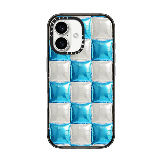 CASETiFY iPhone 16 ケース ブラック インパクトケース MagSafe対応 Y2K,Pattern Balloon Checkers - Sky Blue