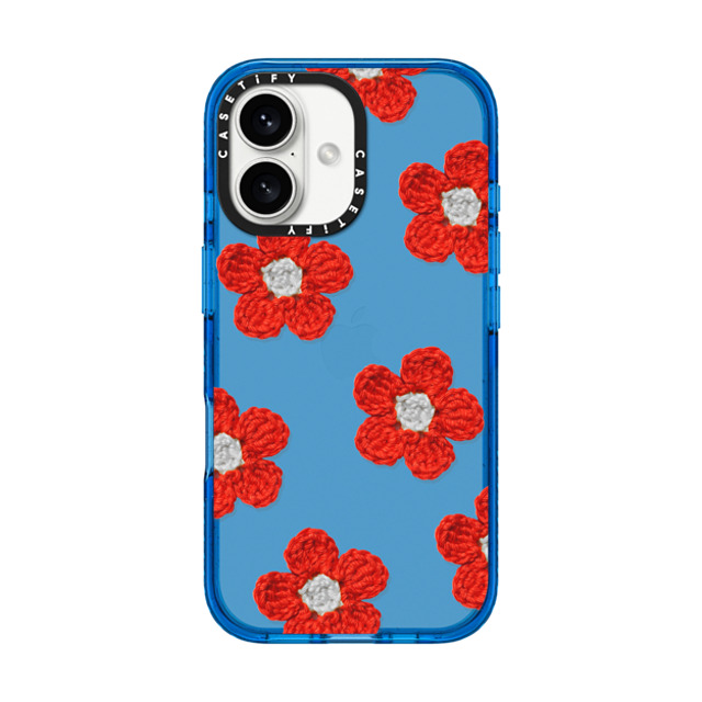 CASETiFY iPhone 16 ケース スカイブルー インパクトケース Y2K,Pattern Crochet Flowers - Red