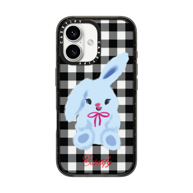 CASETiFY iPhone 16 ケース ブラック インパクトケース Animal,Cartoon Bunny with Plaid