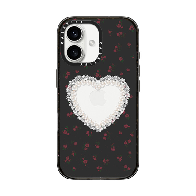 CASETiFY iPhone 16 ケース ブラック インパクトケース MagSafe対応 Heart,Cottagecore Gothic Pearly Heart