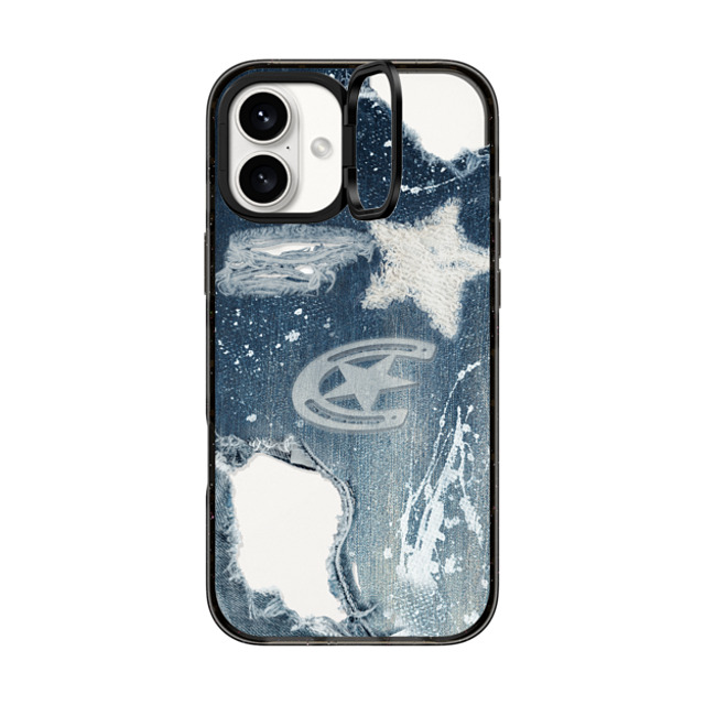 CASETiFY iPhone 16 Plus ケース ブラック インパクトリングスタンドケース MagSafe対応 Pattern Denim