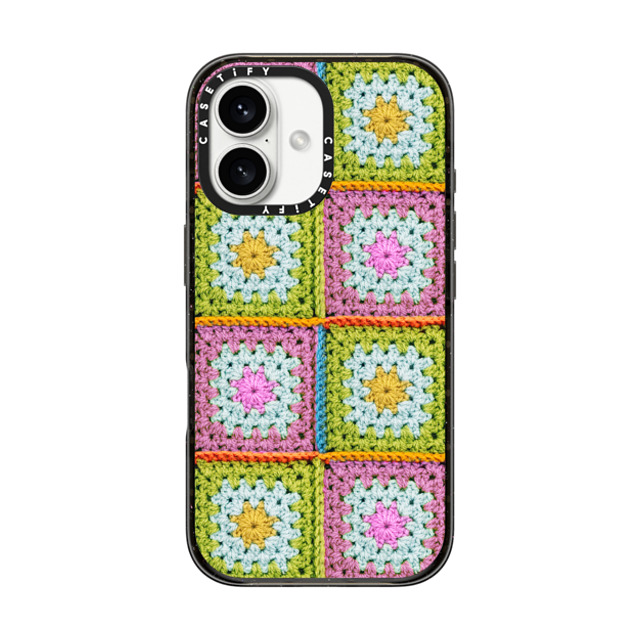 CASETiFY iPhone 16 ケース ブラック インパクトケース MagSafe対応 Cottagecore Crochet Granny Squares