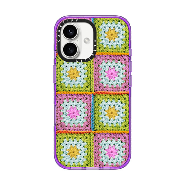 CASETiFY iPhone 16 ケース パープル インパクトケース MagSafe対応 Cottagecore Crochet Granny Squares