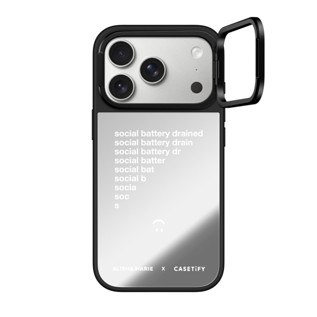 CASETiFY iPhone 17 Pro Case Silver on Black Mirror Ring Stand Case MagSafe Compatible Alisha Marie Social Battery Case casetify