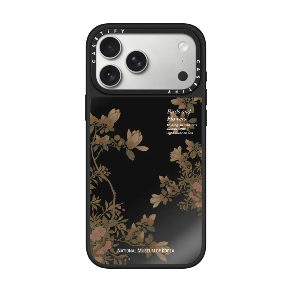 Mirror iPhone 17 Pro Max Case MagSafe Compatible - NMK Bird and Flowers Case - Black Mirror Edition